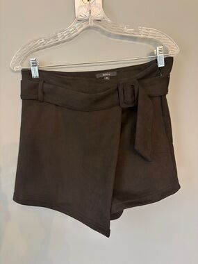 Brown Wrap-Front Skort with Self-Tie Belt